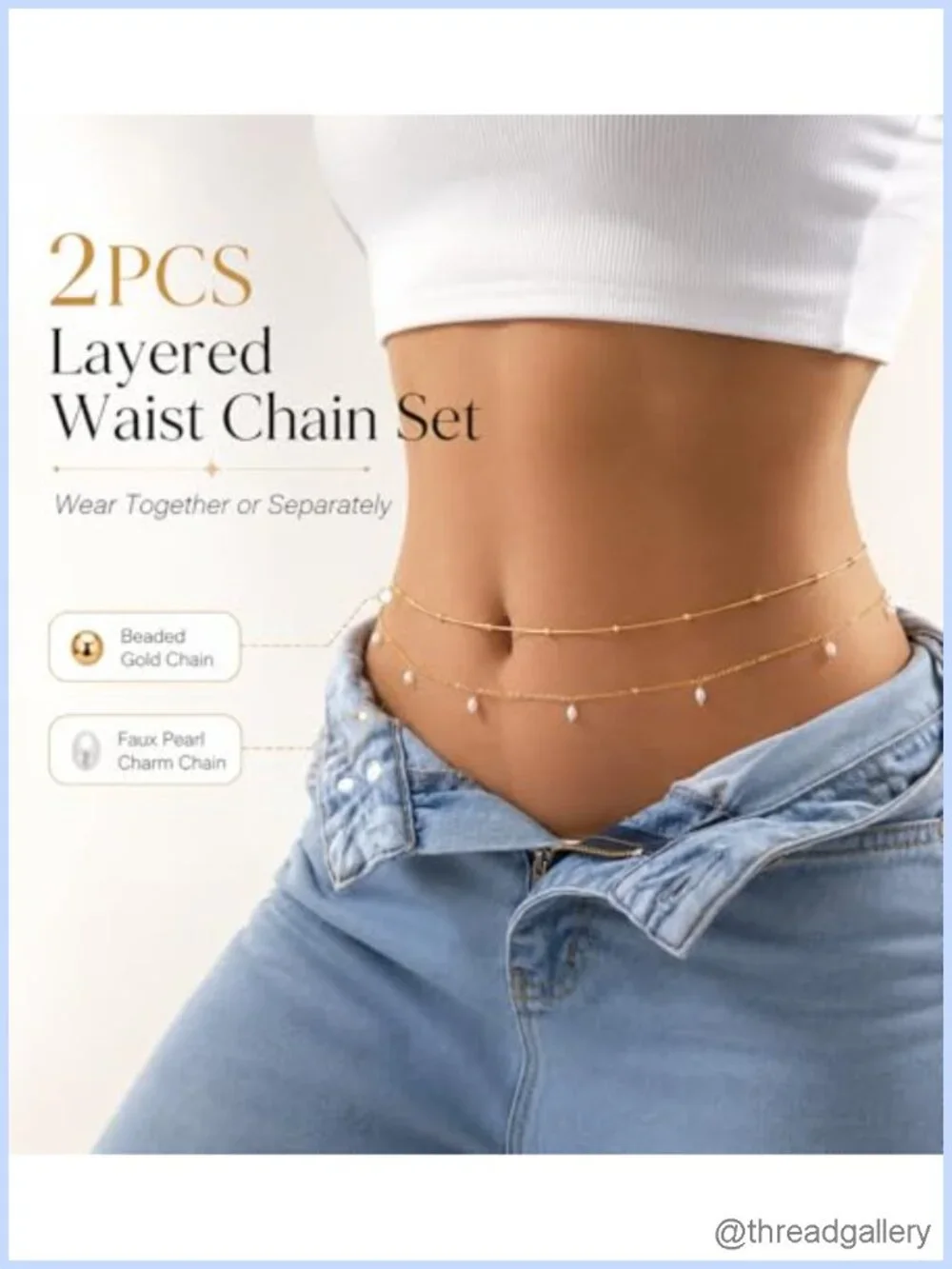14K Gold Plated Layered Waist Chain Adjustable Body Jewelry for Beach